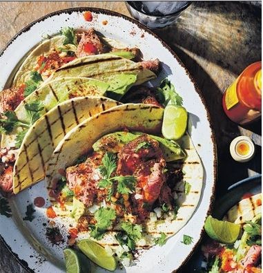 Carne asada-style tomahawk steak tacos