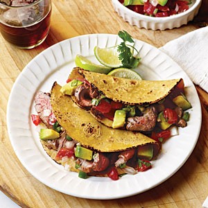 Carne asada tacos with avocado pico de gallo