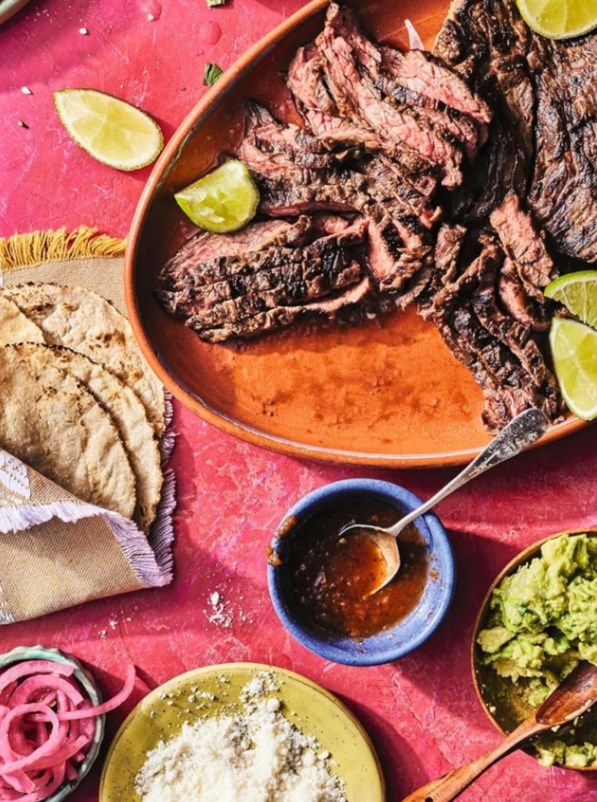 Carne asada tacos with pico and guac