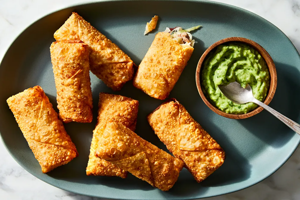 Carnitas egg rolls with salsa verde