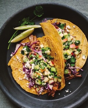 Carnitas tacos with apple salsa