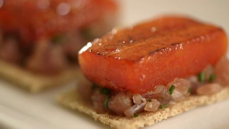 Carpaccio of tuna with caramelised watermelon