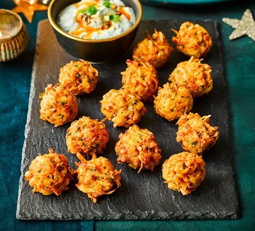 Carrot & halloumi fritters with coriander dip
