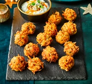 Carrot & halloumi fritters with coriander dip