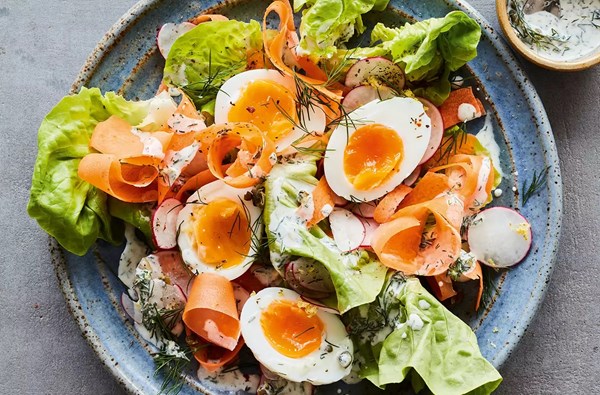 Carrot & radish salad with eggs and green dressing 