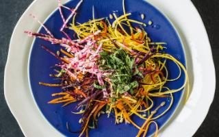 Carrot and beetroot salad with mint, chilli and ginger