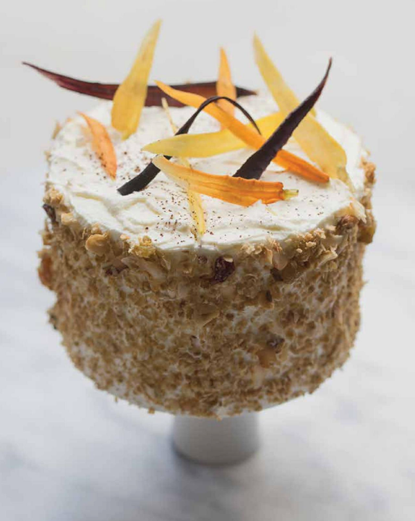 Carrot and coconut cake with pistachio and coconut granola