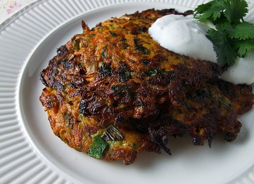 Carrot and coriander fritters with gingery yoghurt