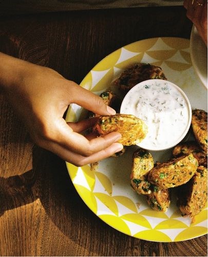 Carrot and feta bites with lime yoghurt