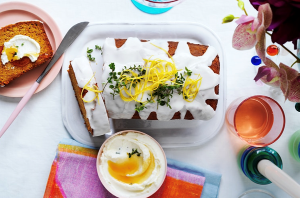 Carrot and honey bread with lemon thyme ricotta