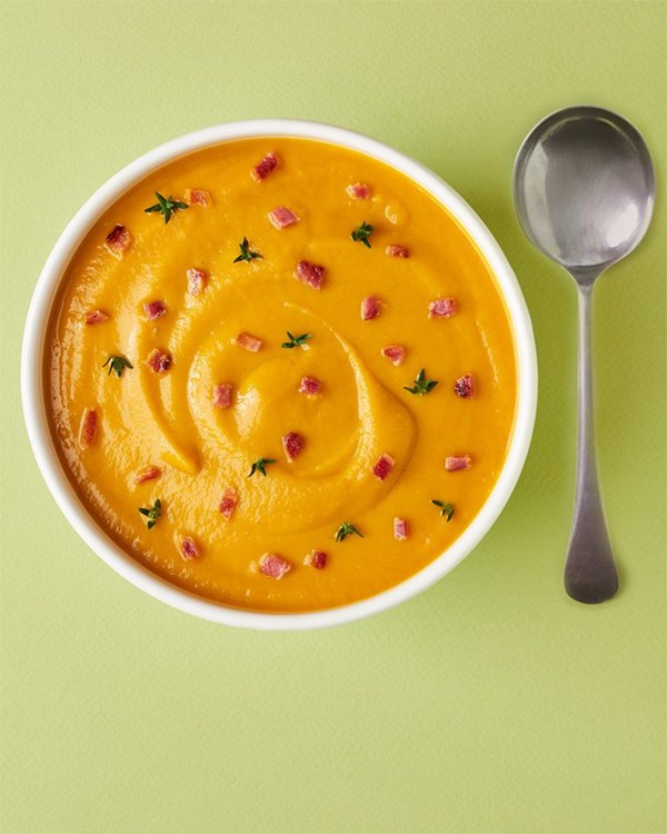 Carrot and miso soup with maple bacon croissant 