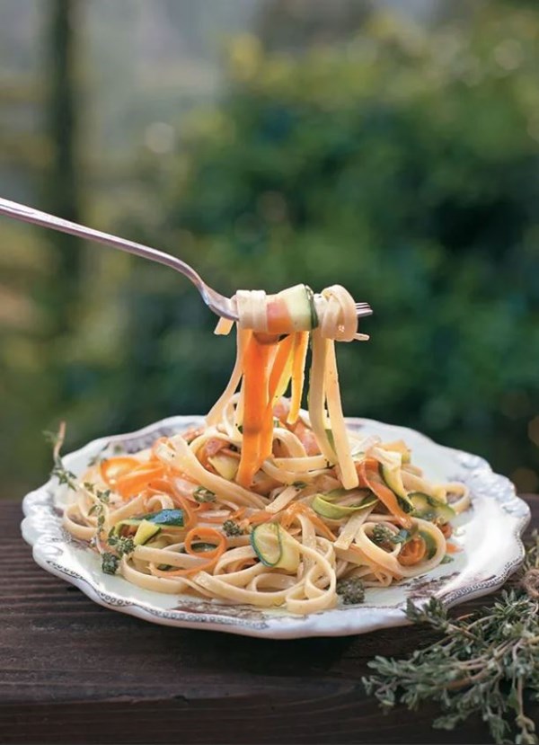 Carrot and zucchini ribbon pasta