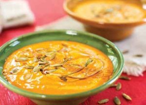 Carrot, avocado, and turmeric soup