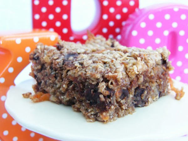 Carrot, banana and chocolate chip flapjacks