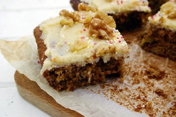 Carrot, banana and walnut tray bake with an orange and Cognac glaze