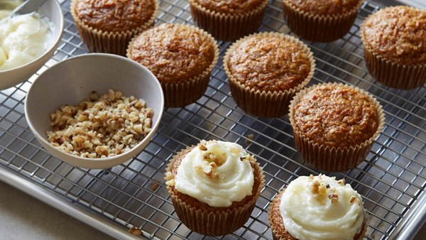 Carrot cake cupcakes with lemony cream cheese frosting