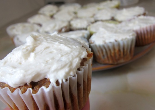 Carrot cake cupcakes with maple cream cheese frosting