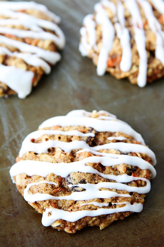Carrot cake oatmeal cookies with cream cheese glaze
