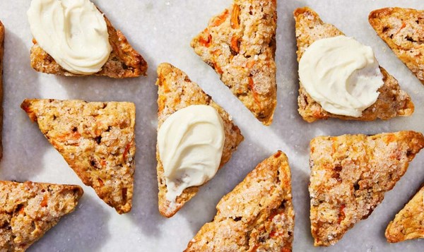 Carrot cake scones with cream cheese frosting