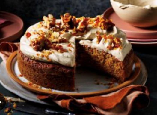 Carrot cake with candied walnuts