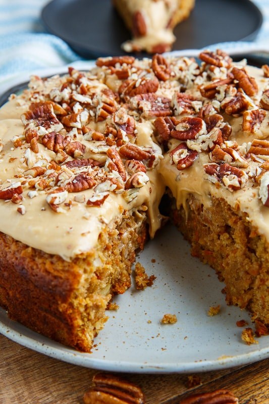 Carrot cake with dulce de leche cream cheese frosting