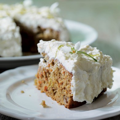 Carrot cake with lime and mascarpone topping