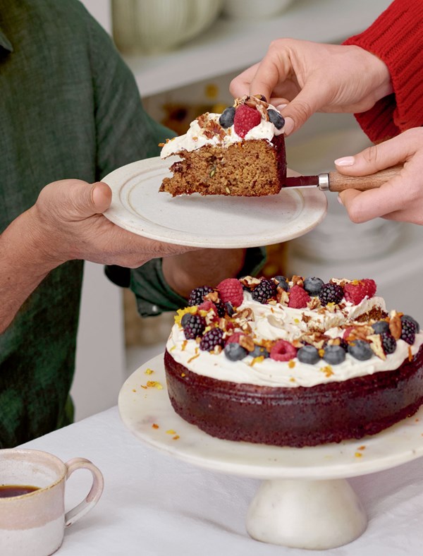 Carrot cake with tahini orange frosting