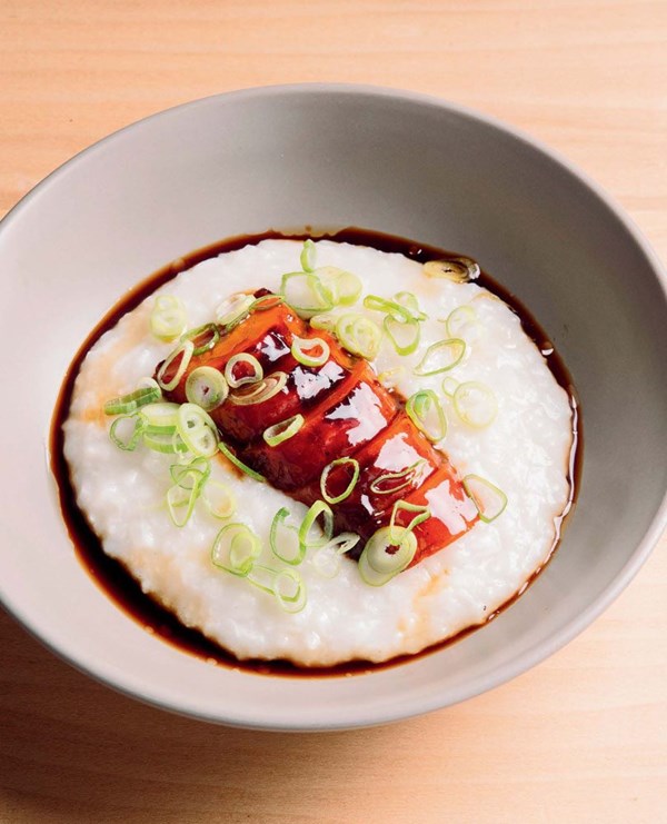 Carrot char siu with last night's rice congee