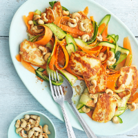 Carrot, courgette & halloumi salad with ginger and sesame