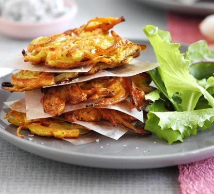 Carrot, cumin and feta fritters with coriander yoghurt