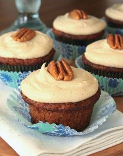 Carrot cupcakes with brown sugar cream cheese frosting