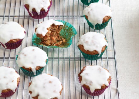 Carrot cupcakes with goat cheese frosting