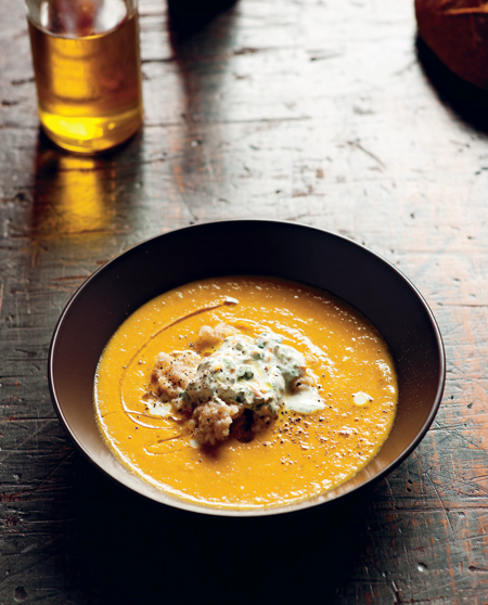 Carrot, farro, coriander, mint and orange soup