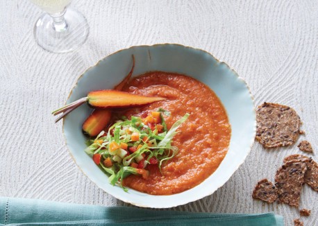 Carrot gazpacho with chopped salad