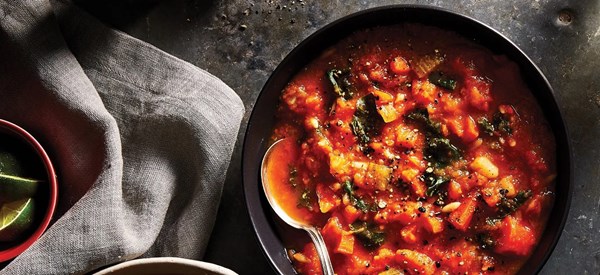 Carrot-ginger soup with orzo and kale 
