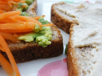 Carrot, hummus & avocado sandwich