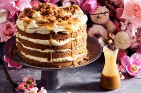 Carrot layer cake with burnt-butter whisky sauce