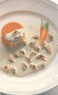Carrot mousse with a clam sauce [Ian McAndrew]
