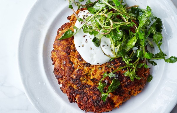 Carrot pancakes with salted yogurt