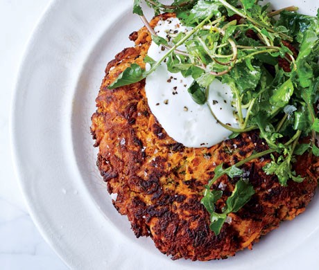 Carrot pancakes with salted yogurt