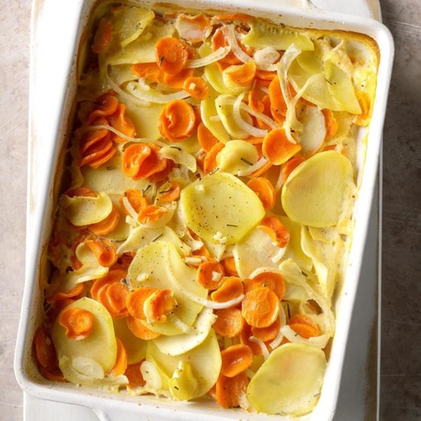 Carrot, parsnip & potato gratin