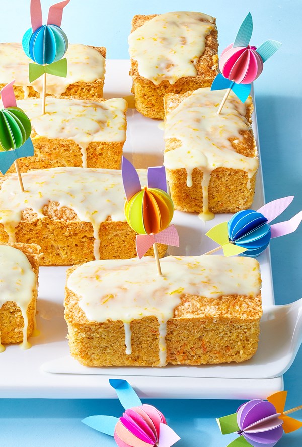Carrot-parsnip mini cakes with orange drizzle