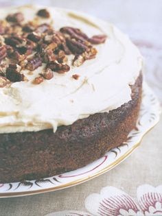 Carrot-pecan cake with maple syrup and orange buttercream