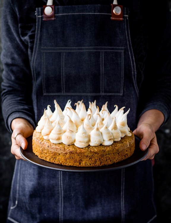 Carrot, pistachio and toasted marshmallow cake