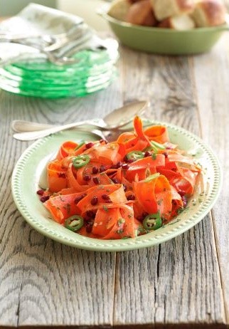 Carrot ribbons with pomegranate dressing