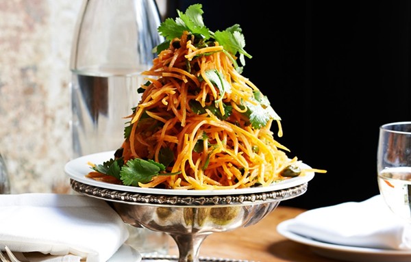 Carrot salad with coriander vinaigrette and pistachios
