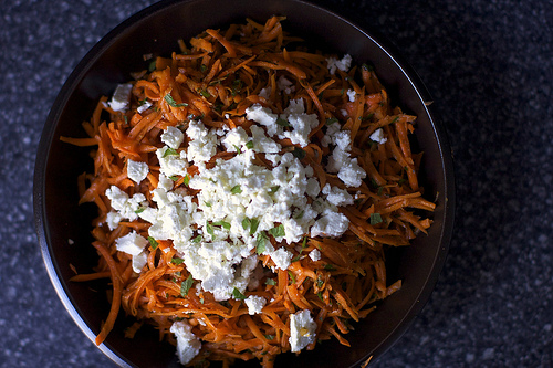 Carrot salad with harissa, feta and mint