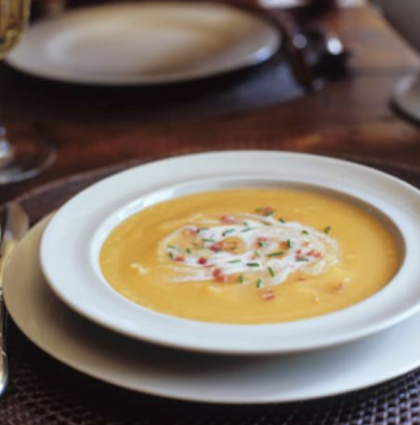 Carrot soup with bacon & chestnut cream