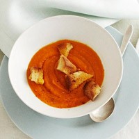 Carrot soup with chili-spiced croutons