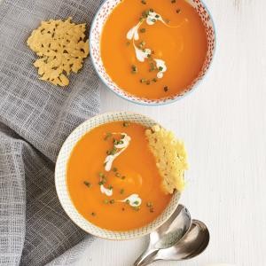 Carrot soup with Parmesan crisps
